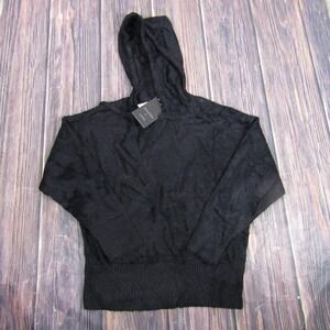 Devotion by Cyrus Sweater Womens Small Black Hooded Fuzzy Pullover E272001NR
